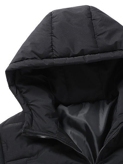 1pc Men's Heavy-Duty Winter Jacket with Hood - Stand Collar & Zippered Pockets, Grey/Black & White, Machine Washable Cold Weather Coat for Skiing, Snowboarding, Outdoor Activities (-Filled)