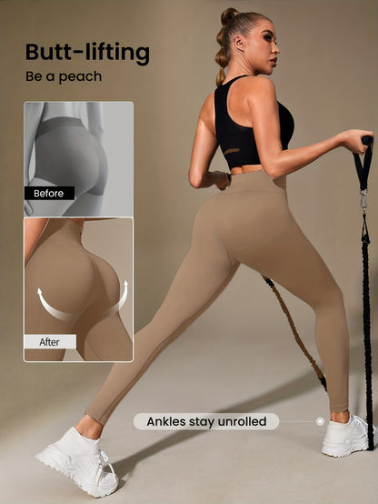 Women's High-Waisted Slimming Ribbed Leggings for Yoga