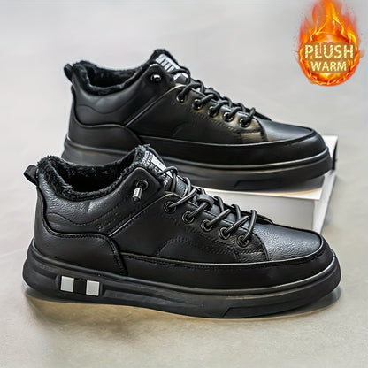 Men'S Winter Warm Fleece-Lined Low-Top Sneakers - Thermal Insulated Snow Boots with Arch Support, Lace-Up Closure, Non-Slip PVC Sole - All-Season Outdoor Hiking
