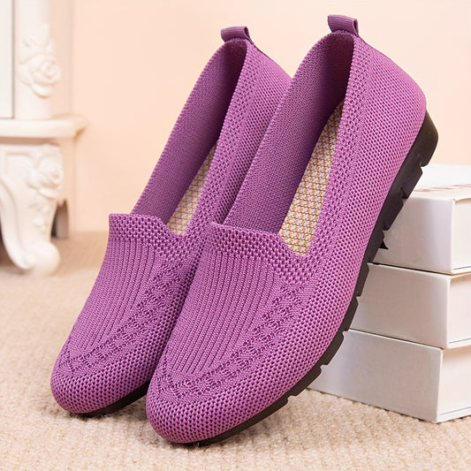 Women's Lightweight Mesh Breathable Slip-On Loafers - Comfortable Flat Casual Shoes in Purple, Fabric Upper & Rubber Sole, Perfect for All Seasons, Cute Shoes