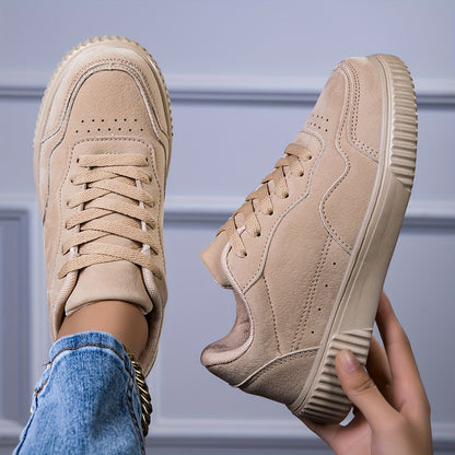 Breathable Fashion Sneakers - Casual Lace-Up Sports Shoes, Beige Faux Cover Low Tops with Durable TPR Sole, Comfortable Fabric Lining for All Seasons, Versatile Slipons|Minimalist Sneakers|Synthetic Cover Sneakers