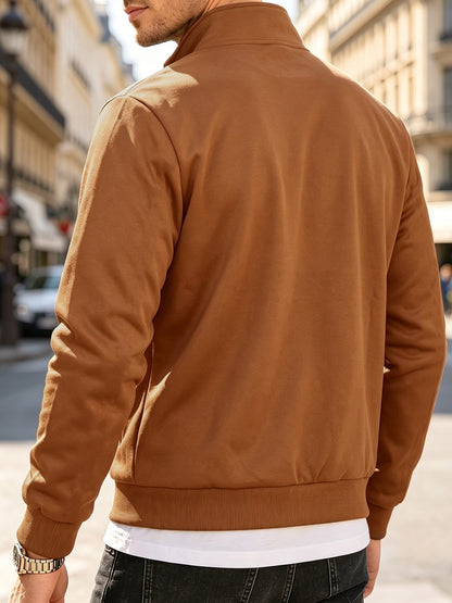 Men's Stand Collar Knit Fleece Jacket, Soft & Windproof for Spring/Fal
