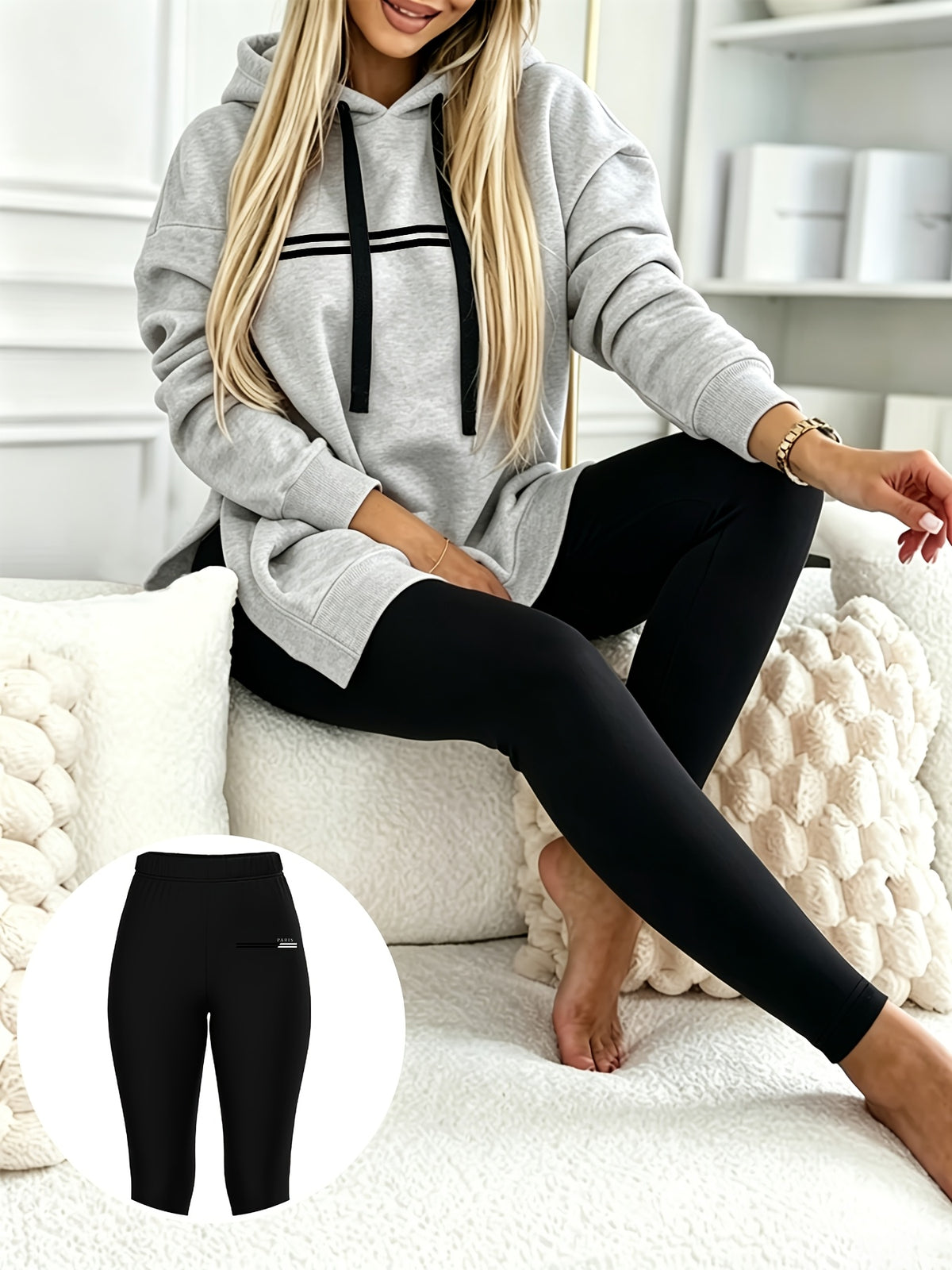 Casual Hooded Sweatshirt and Fitted Pants Set for Fall/Winter - ayq