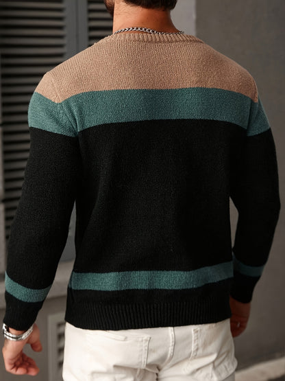 Տղամարդու գունավոր թվիդից տրիկոտաժե սվիտեր, կլոր օձիքով, երկար թևքերով, գունավոր տրիկոտաժե, բաց մոխրագույն՝ գործնական և առօրյա զբոսանքների համար