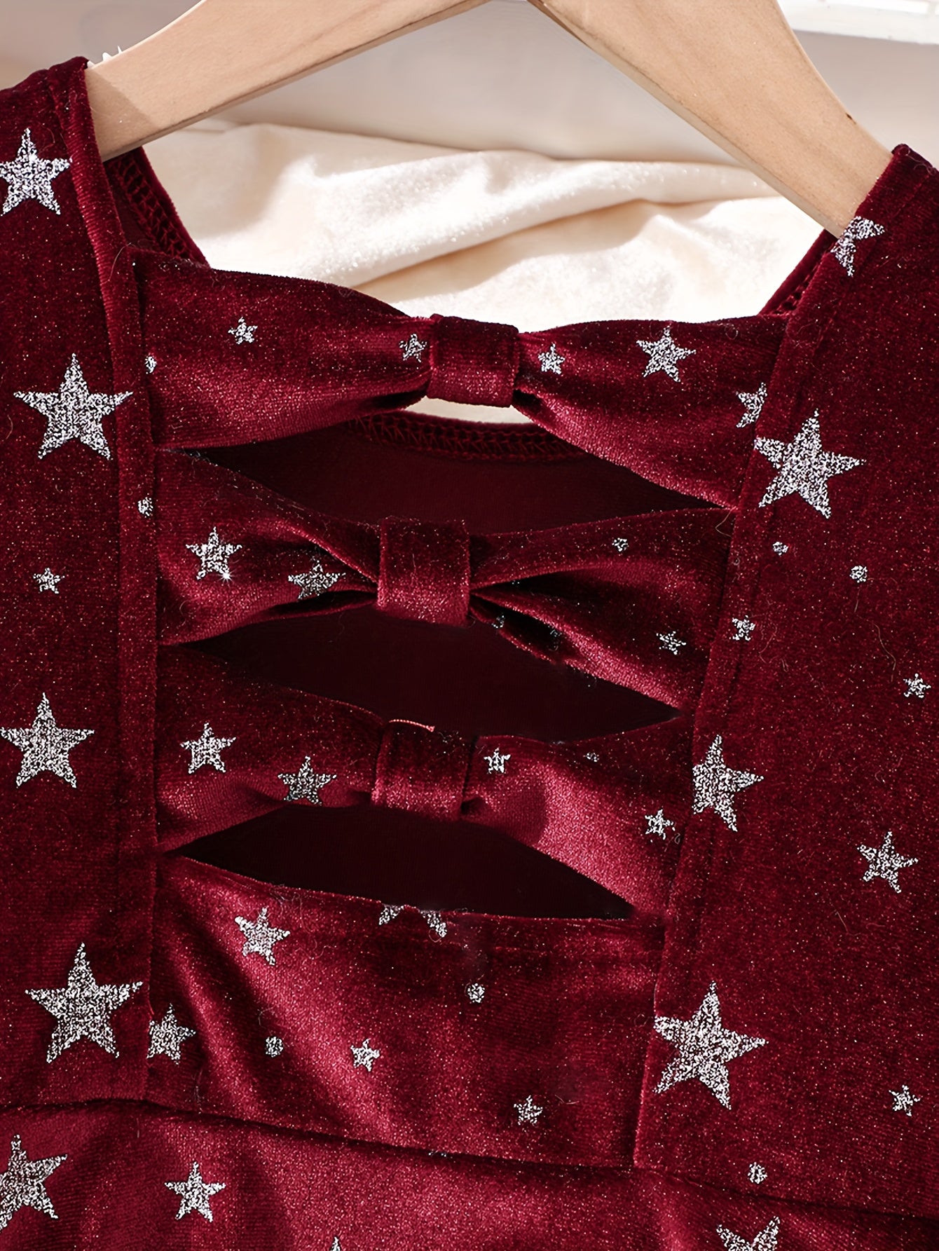 Girls' Long Sleeve Party dress - Elegant Burgundy Formal & Everyday Winter Outfit with Back Bow, Soft Velvet-like Fabric for Birthday, Christmas, School - Girls' Clothing Gift for Fall/Winter Seasons, Festive Occasions, Styli