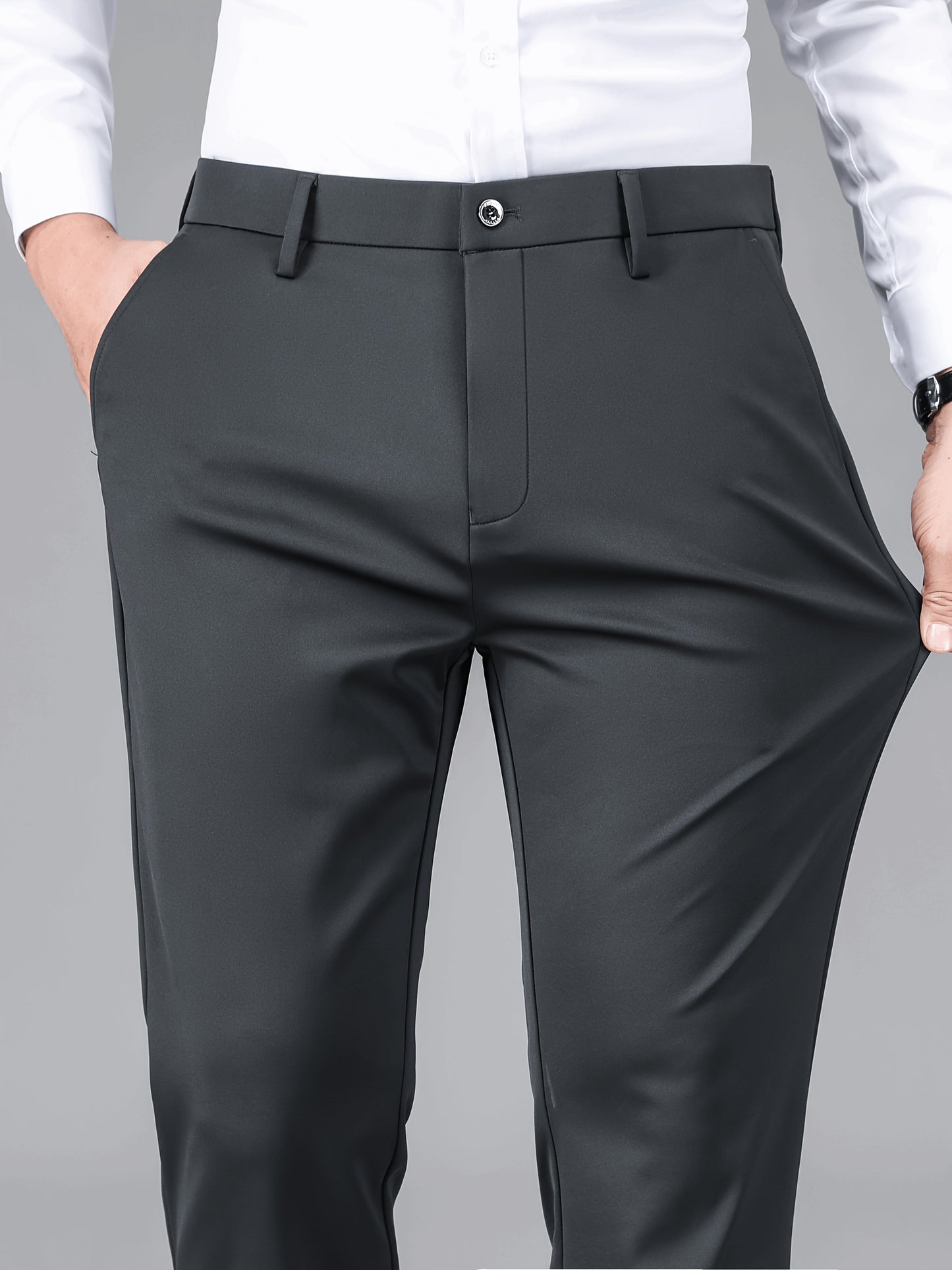 2pcs Men's Business Casual Stretch Dress Pants, Wrinkle-Resistant & Iron-Free, All-Season Wear, Logo, Navy Blue & Black, Polyester Blend, Machine Washable