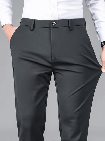2pcs Men's Business Casual Stretch Dress Pants, Wrinkle-Resistant & Iron-Free, All-Season Wear, Logo, Navy Blue & Black, Polyester Blend, Machine Washable