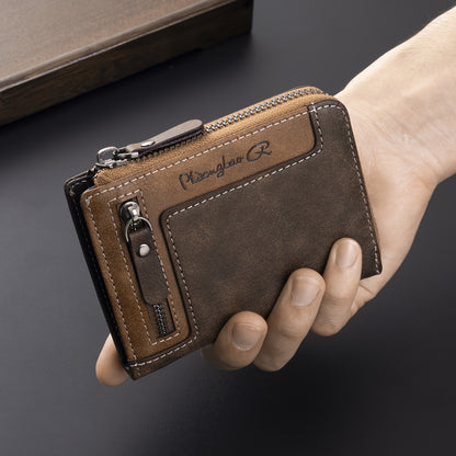 1pc Men's Retro Short Wallet, Multifunctional Fashion Zipper PU Leather Wallet, Ideal Gift For Men