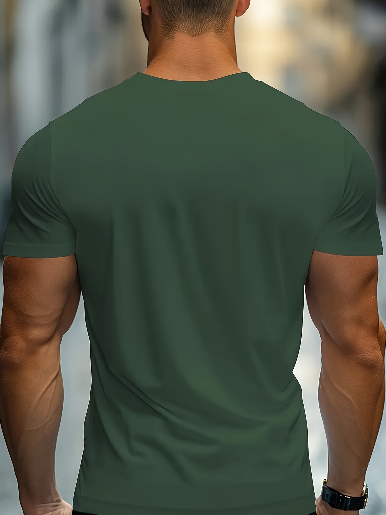 Men's Casual Crew Neck T-Shirt with Paris Print, Short Sleeve Knit Polyester Blend Top for Spring/Summer Outdoor Activities, Tee Shirts