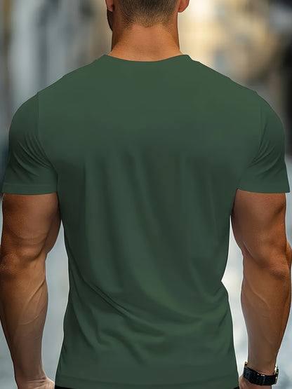 Men's Casual Crew Neck T-Shirt with Paris Print, Short Sleeve Knit Polyester Blend Top for Spring/Summer Outdoor Activities, Tee Shirts