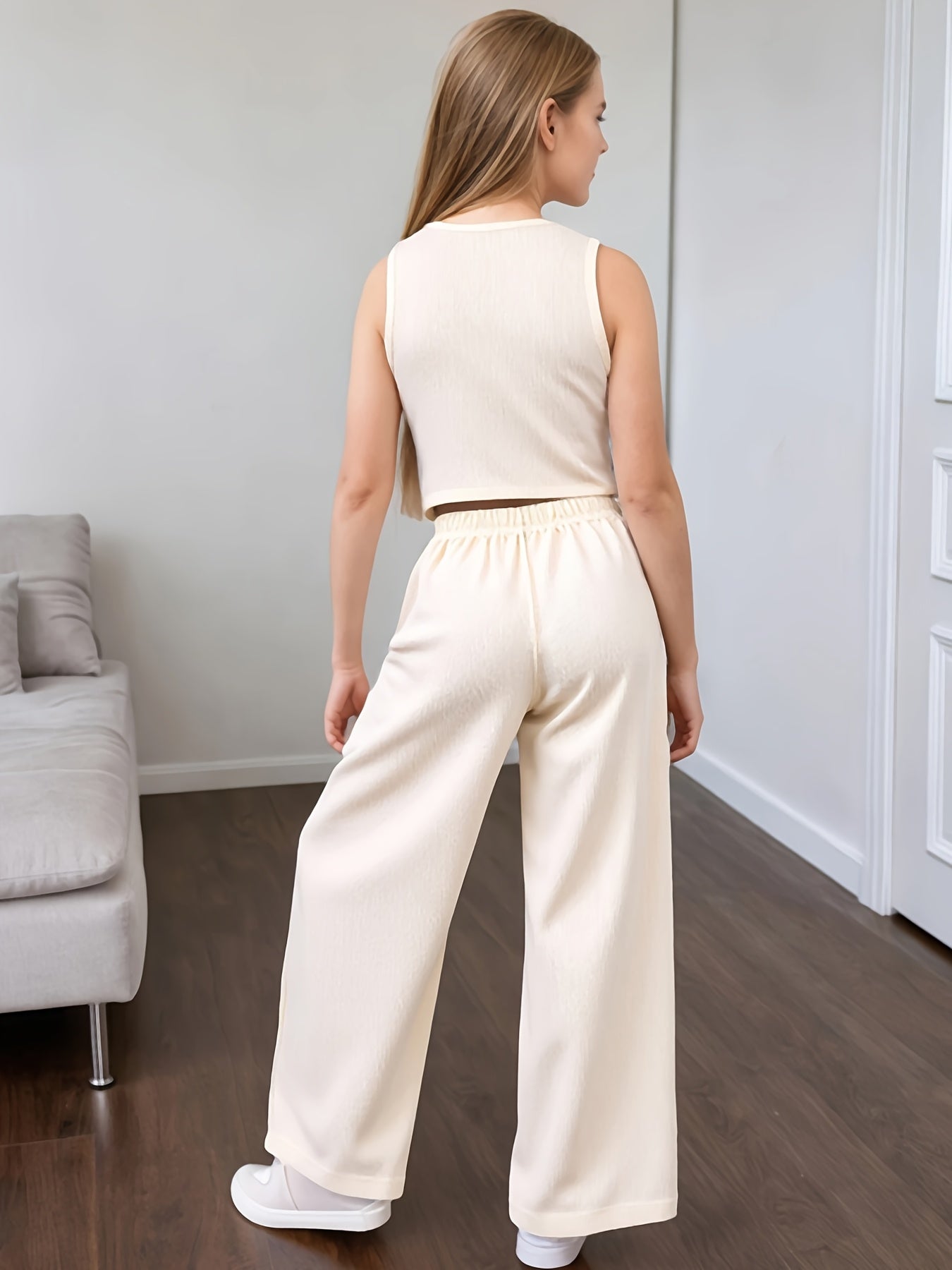 Girls' Summer Sleeveless Vest & Wide-Leg Pants Set