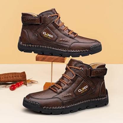 Men's Retro High-Top Casual Ankle Boots with Buckle & Lace-Up