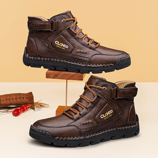 Men's Casual High-Top Ankle Boots with Buckle and Lace-Up