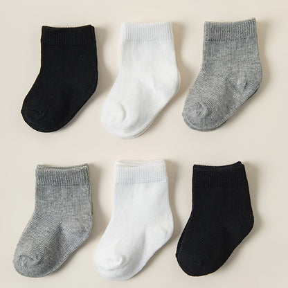 6pcs Soft Cotton Blend Youngsters Socks - Breathable, Non-Slip, All-Season Crew Socks for Youngsters & Youngsters, Black/White/Gray, Pack, Cotton Blend