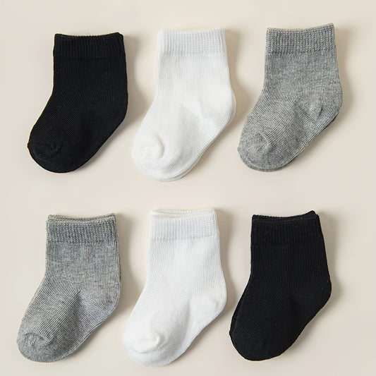 6pcs Soft Cotton Blend Youngsters Socks - Breathable, Non-Slip, All-Season Crew Socks for Youngsters & Youngsters, Black/White/Gray, Pack, Cotton Blend