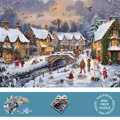 1000pcs Puzzle with Snowflake and House Design - Scratch-Resistant & Waterproof, Advanced Skill Level, Perfect for Adult Family Fun, Home Decor, and Brain-Challenging Gift Idea