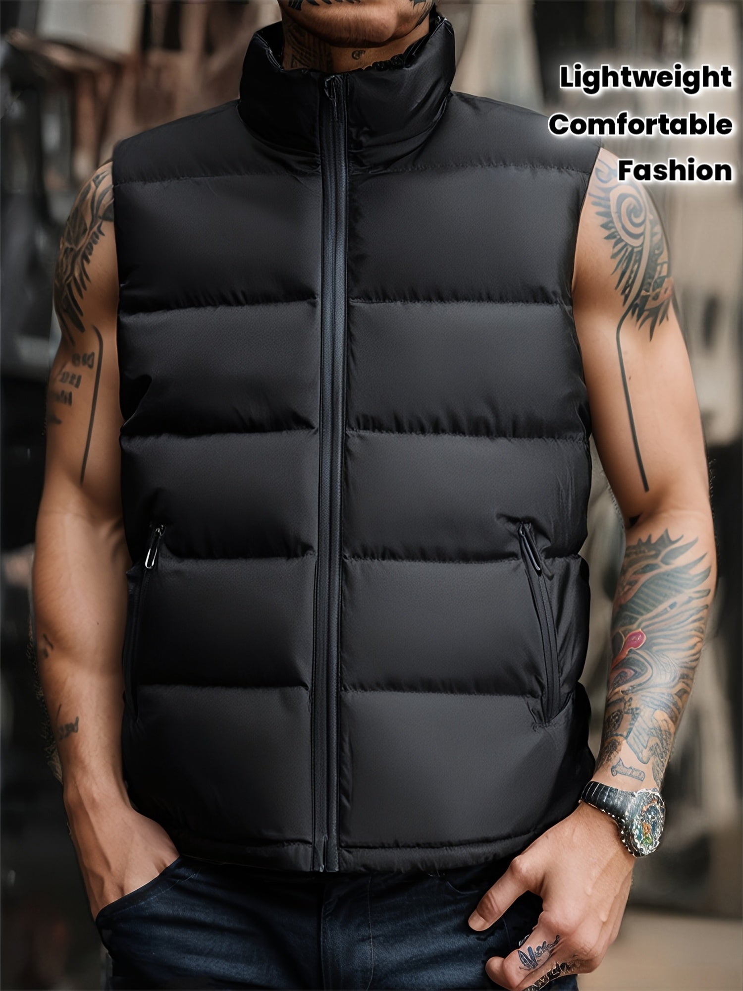 A Stylish New Men'S American-Style Vest, Featuring a Warm And Thick Black Design, Comfortable And Suitable for Winter, Lightweight And Foldable, Perfect for Skiing - ayq