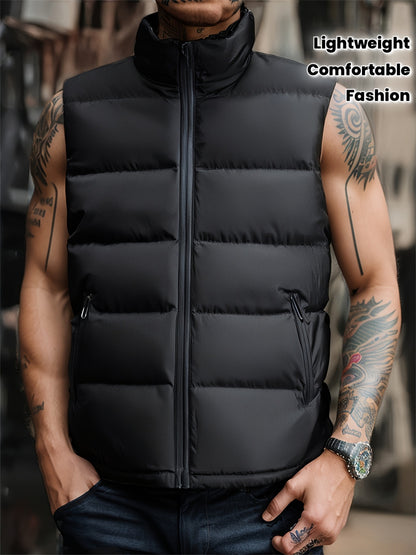 A Stylish New Men'S American-Style Vest, Featuring a Warm And Thick Black Design, Comfortable And Suitable for Winter, Lightweight And Foldable, Perfect for Skiing - ayq