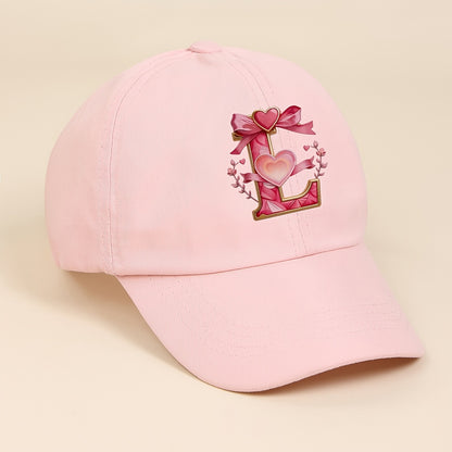 Adjustable Pink Baby Baseball Cap with Alphabet Heart Bow for Kids