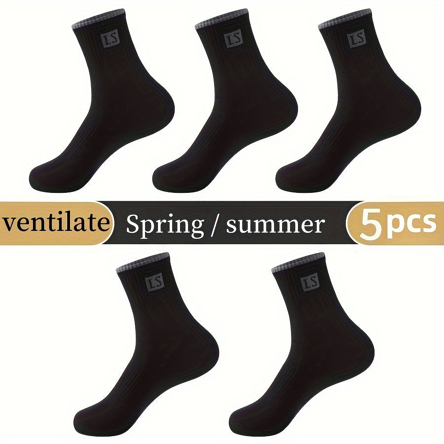 5/10 Pairs Of Men's Trendy Solid Crew Socks, Spring and Fall Breathable Comfy Casual Socks for Men's Outdoor Wearing All Seasons Wearing