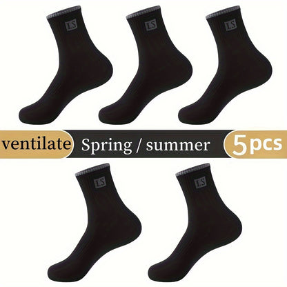 5/10 Pairs Of Men's Trendy Solid Crew Socks, Spring and Fall Breathable Comfy Casual Socks for Men's Outdoor Wearing All Seasons Wearing