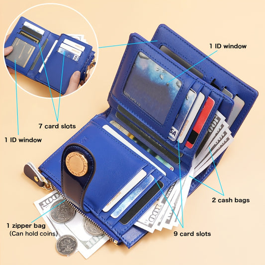 Գողության դեմ պաշտպանված վարկային քարտերի և մետաղադրամների դրամապանակ, 2025 մոդել, կանացի նվեր, երկշերտ կովի կաշվից պատրաստված դրամապանակ