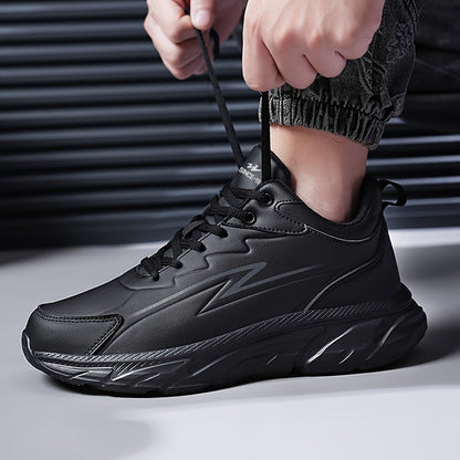 Men's Black Road Running Shoes - Casual Sporty Style, Durable Rubber Sole, Comfortable Fabric Lining, Low-Top Lace-Up Sneakers for All Seasons, Athletic Footwear|Lowtop Sneakers|Comfortable Lining