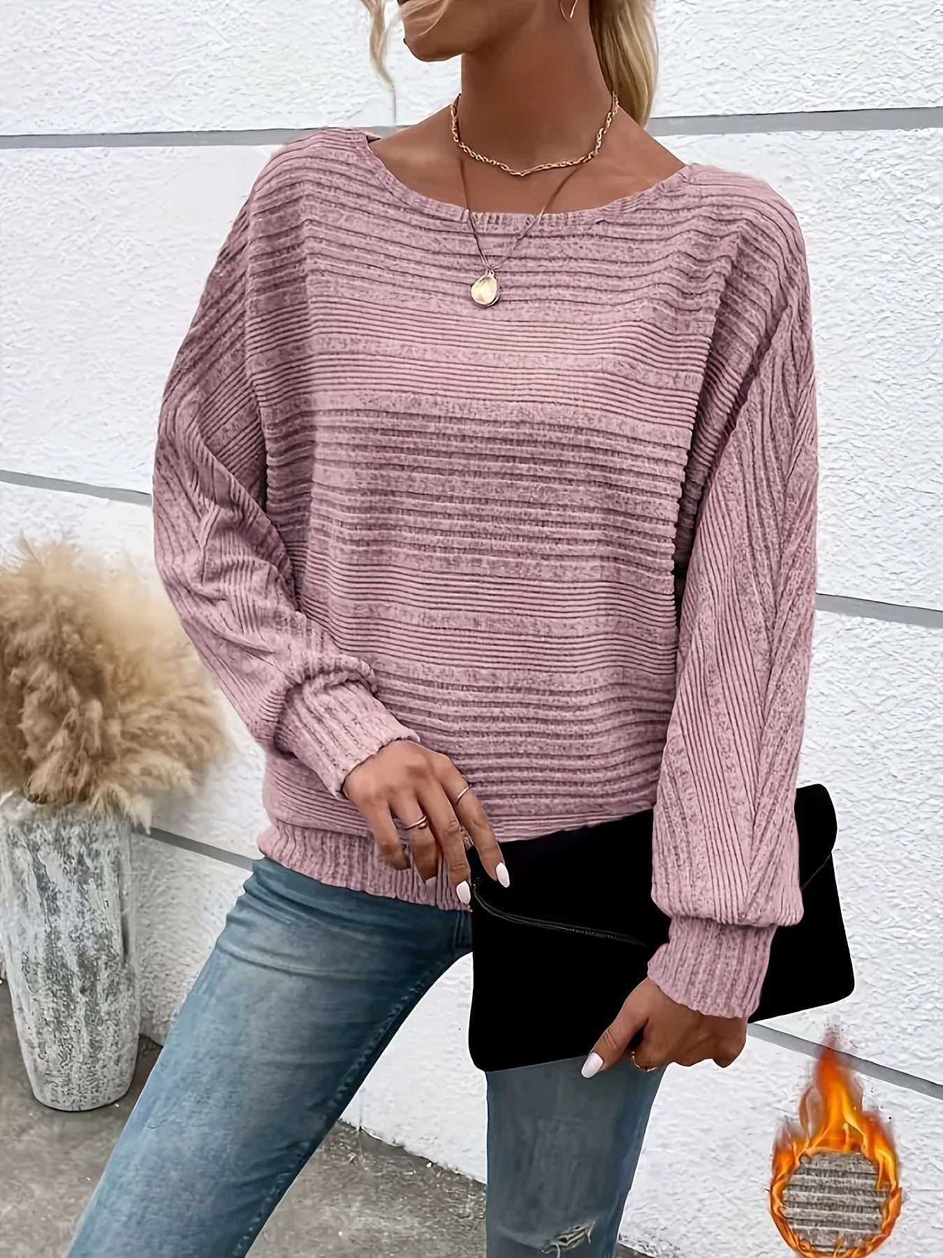 1 հատ Women'S Casual Crew Neck Knit T-shirt - պոլիեսթեր պինդ գույնի երկարաթև վերնաշապիկ գարնան/աշունի համար