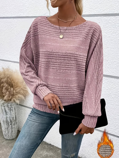 1 հատ Women'S Casual Crew Neck Knit T-shirt - պոլիեսթեր պինդ գույնի երկարաթև վերնաշապիկ գարնան/աշունի համար