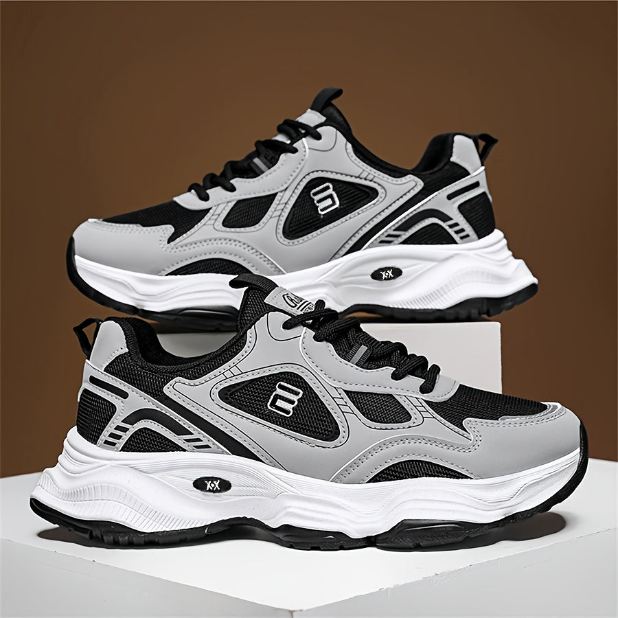 Men'S 2025 New Fashionable Low-Top Sneakers with Thick Sole - Non-Slip, Outdoor Casual Shoes for Teenagers and Young Adults, White and Golden Accents, All-Season Comfort, Casual Footwear   Modern Sneaker Design   Rubber Base