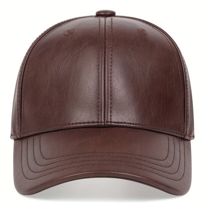 Solid Color Casual Baseball Cap PU Leather Waterproof Dad Hat Unisex Adjustable Sunshade Golf Cap For Women Men
