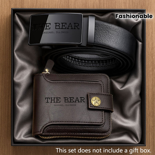 A 2pcs Men'S Belt And Wallet Set from THE BEARSEST Series, Featuring Exquisite Printed Designs. This High-End And Elegant Combination Is Essential for Business Occasions. A Stylish Item Suitable for Both Men And Women, Perfec