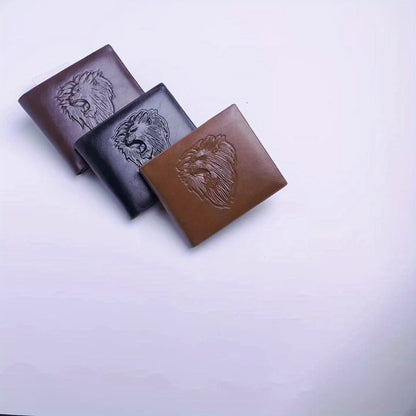 1pc Men's Lion 3D Embossed Pattern Wallet, Business PU Leather Wallet