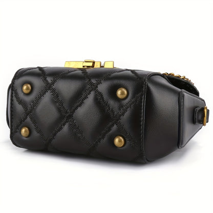Women's Black PU Leather Crossbody Bag with Metal Accents