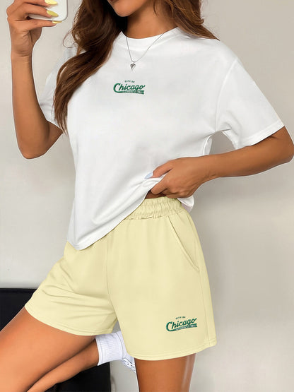 Summer Women’s Two-Piece Set with Cartoon Print & Crew Neck