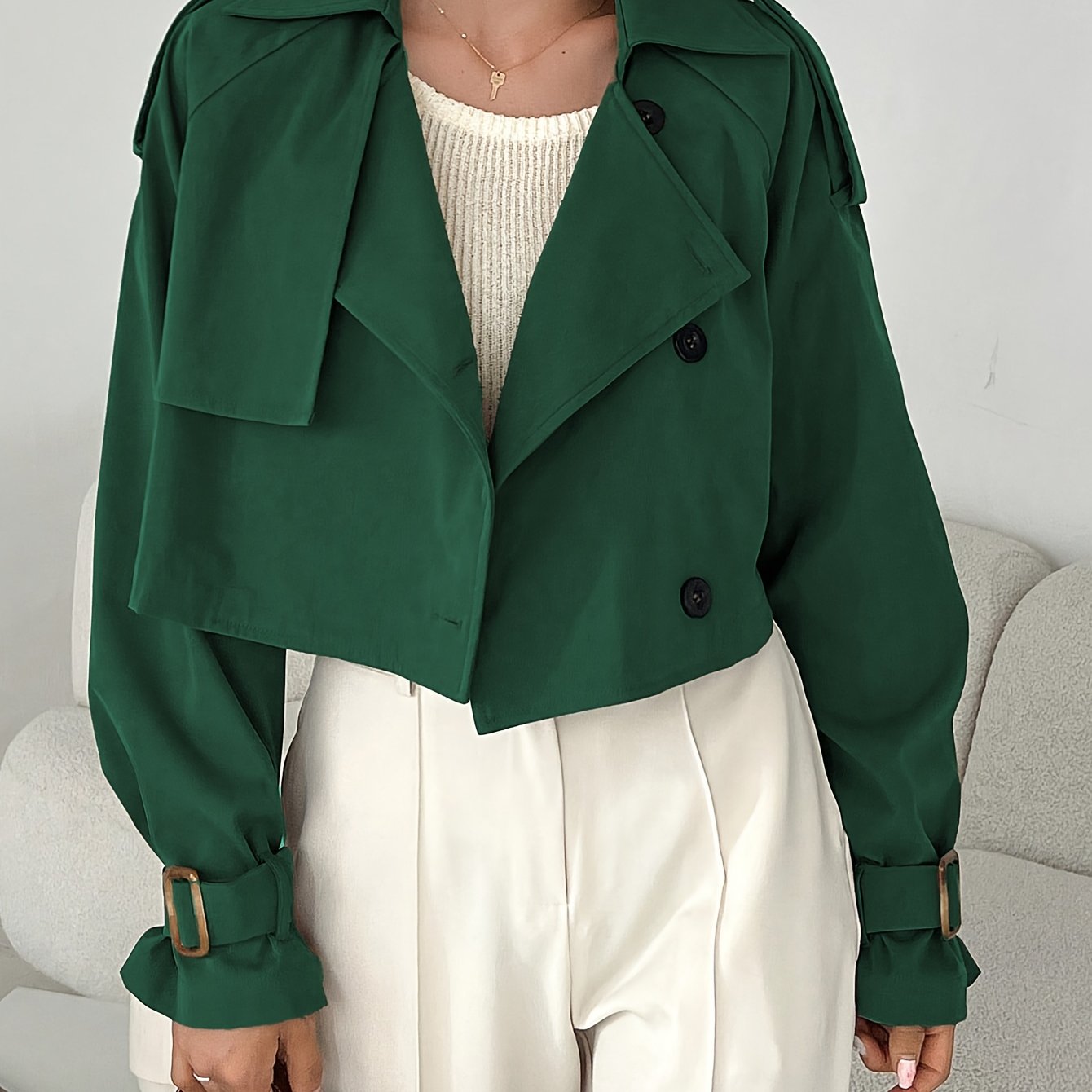 Կանացի էլեգանտ միագույն կարճ քամուց պաշտպանիչ բաճկոն - թեթև, բազմակողմանի վերնազգեստ առօրյա և պաշտոնական հանդերձանքի համար, հեշտ խնամքի համար՝ ձեռքով լվացում/քիմմաքրում, դիմացկուն գործվածք