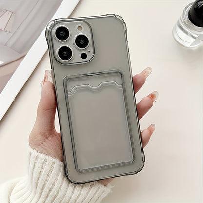 Transparent Simple Clear Card Slot Bag Phone Case Soft Cover, for iPhone 16 15 14 13 12 11 Pro Plus Pro Max X Xs Max Xr 7 8 Mini, for iPhone Users - Suitable for Everyday Use