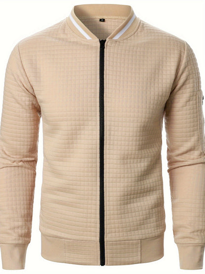 Men'S Zip-Up Jacket - Full-Zip Front Closure, Stand Collar, Lightweight Outerwear for Office, Casual & Formal Events - Spring/Fall Transitional Clothing - Easy-Care Modern Men'S Coat, Zip Up Jacket, Autumn Layering, Sleek Des