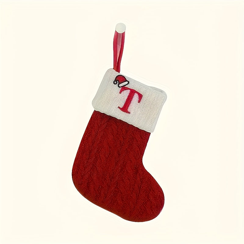 Knitted letter Christmas stockings, Christmas stockings, small Christmas English letter hanging stockings, Christmas stockings, double-sided fireplace hanging stockings, suitable for Christmas party decorations, New Year part