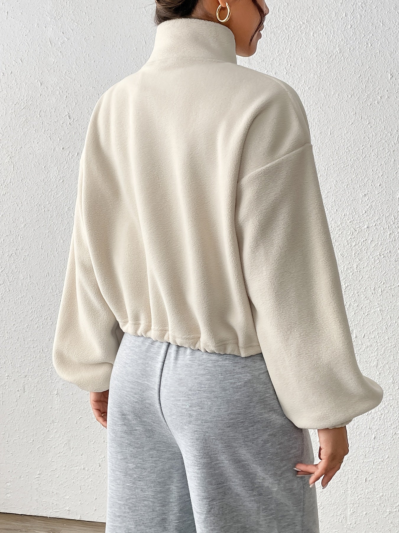 Women'S Casual Zippered Front Drawstring Hem Jacket - High-Neck Long Sleeve with Pockets, All-Season Comfort, Machine Washable, Versatile for Casual Attire, Casual Wear Jacket | Highneck Jacket | Zippered Jacket