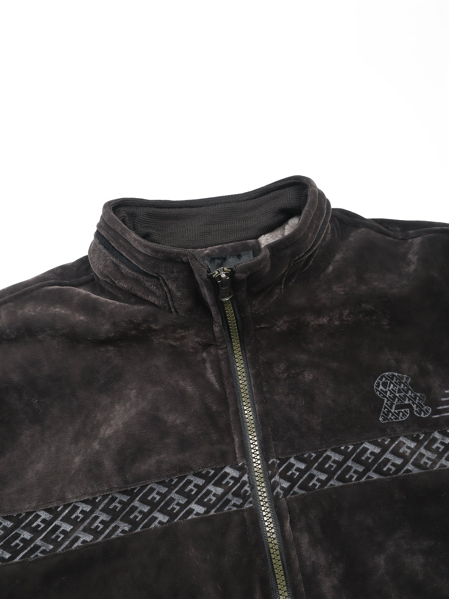 Men's Winter Fleece Jacket with Ribbed Cuffs and Stand Collar