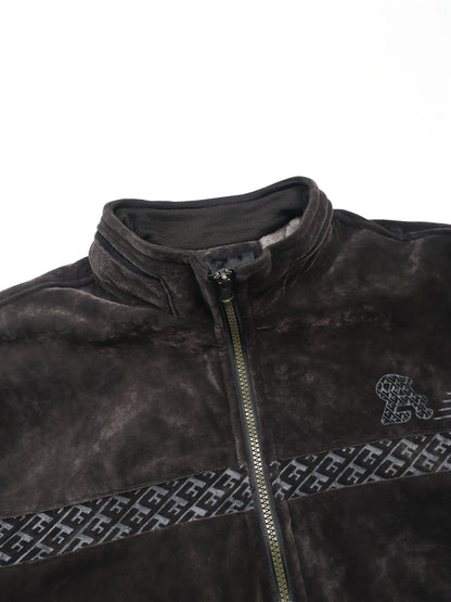 Men's Winter Fleece Jacket with Ribbed Cuffs and Stand Collar