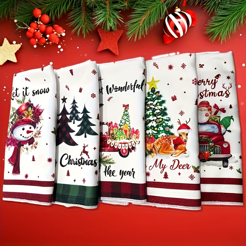 Super Soft Microfiber Christmas Towel - Plaid & Holiday Patterns (Snowman, Reindeer, Bells) with "Let It Snow" & "Merry Christmas" Phrases, High Absorbency Bath & Hand Towel for, s, Xmas Tree Decorations - Festive Winter Gift