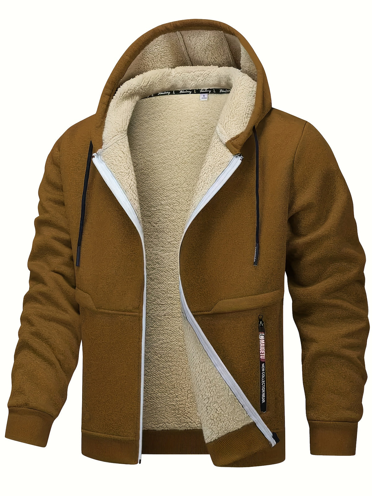 Men's Casual Warm Fleece Hooded Jacket with Zipper