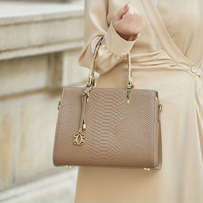 Luxury Vintage Genuine Leather Women's Tote Bag with Adjustable Strap