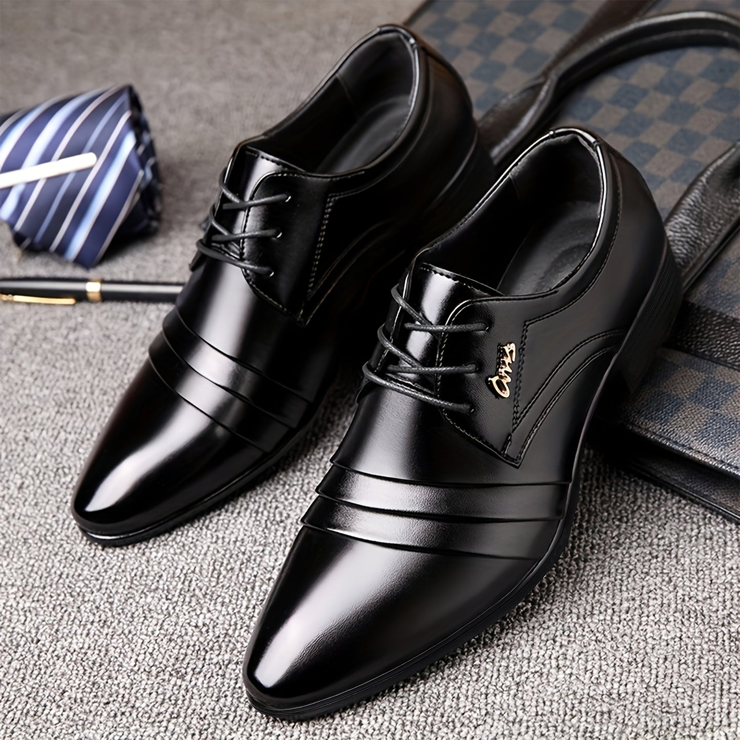 Men's Classic Oxford Dress Shoes Slip-On Pointed Toe Black