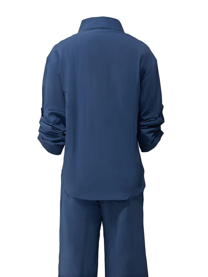 Elegant Women's Casual Cardigan & Pants Set in Solid Color