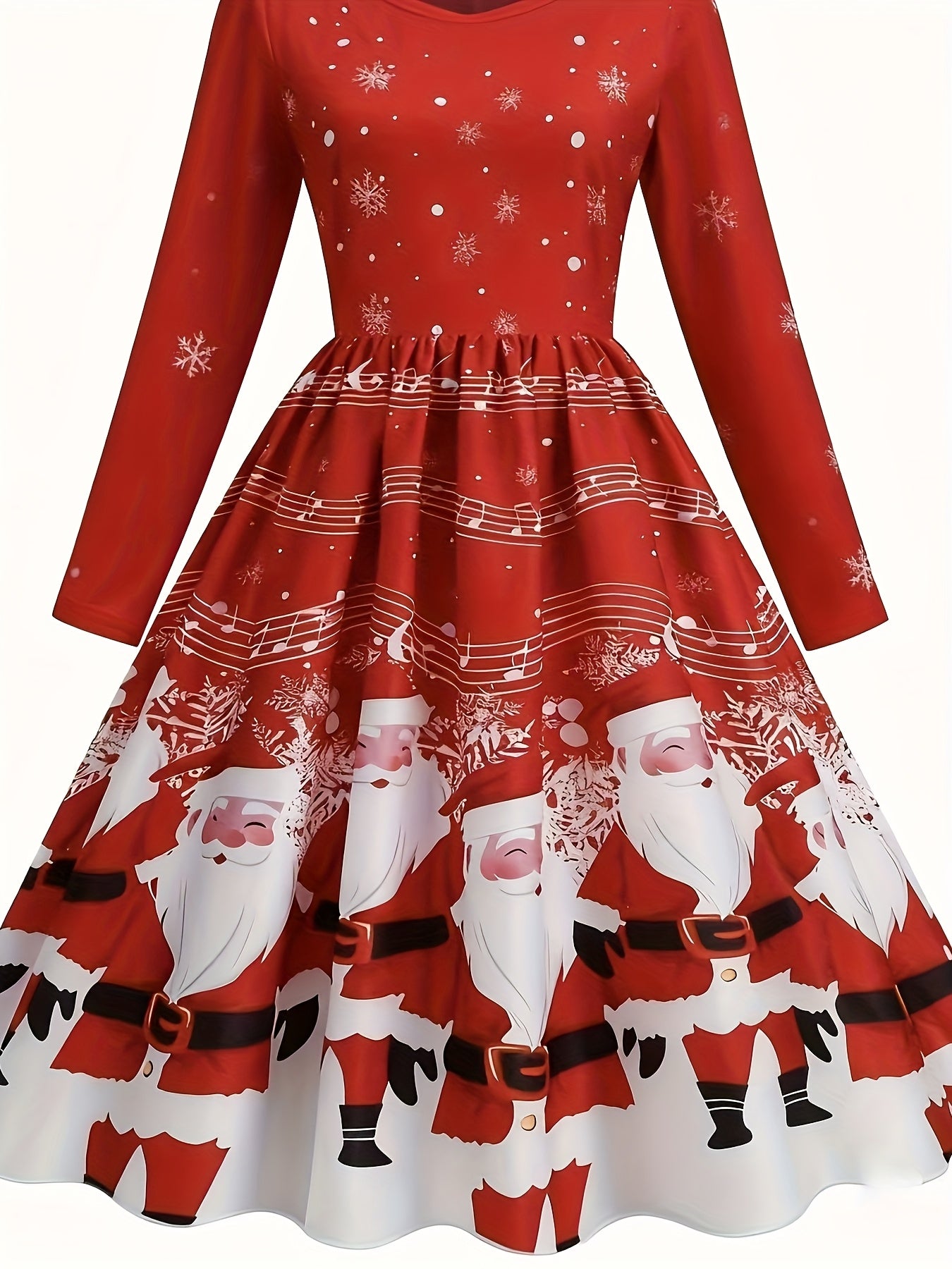 Elegant Christmas Santa Red Comfortable Zippered Long Dress | Draped, Crew Neck, Suitable for Fall/Winter.