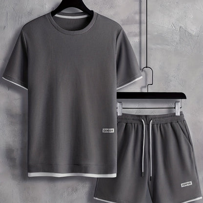 2Pcs Trendy Outfits For Men, Casual Crew Neck Short Sleeve T-shirt And Shorts Set For Summer, Men's Clothing Vacation Workout