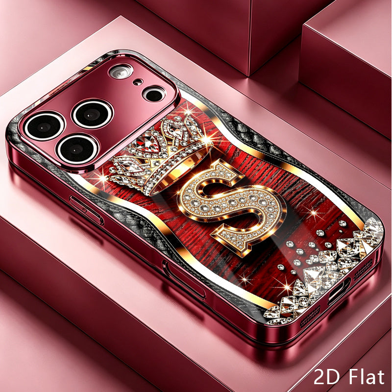 Luxury Wine Red Tempered Glass Phone Case with Wood Grain S Design